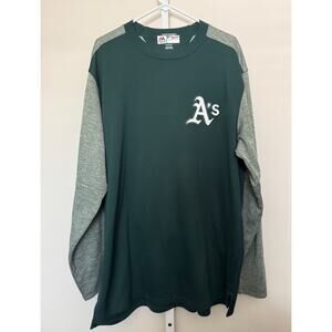 Majestic Oakland A's Authentic Collection Pullover Sweater 2XL XXL Raglan EUC